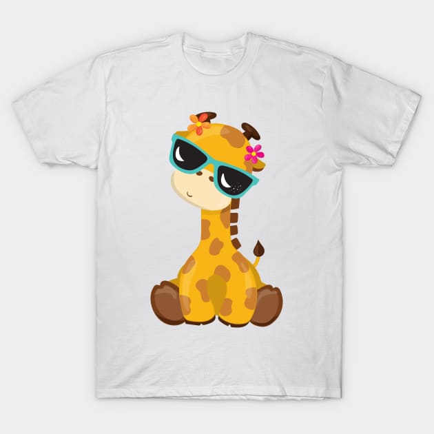 Cute Giraffe, Giraffe With Sunglasses, Cute Animal T-Shirt by Jelena Dunčević